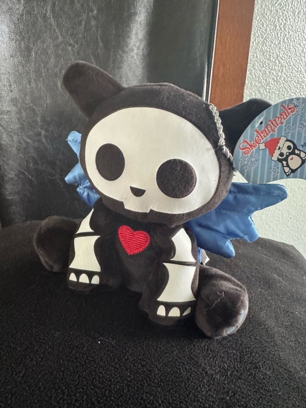 NWT Batty Animal Skelanimals Plush in Black with Blue Accents and Red Heart